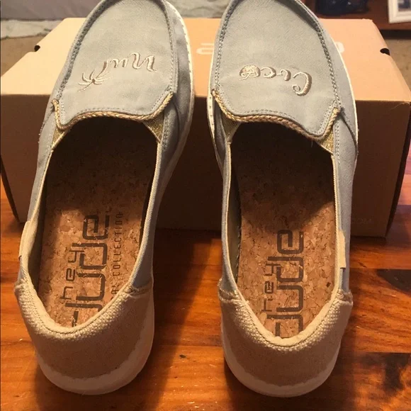 Hey Dude loafers, Size 7, light blue with gold stitching. - Picture 2 of 7